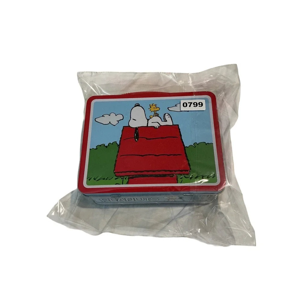 Peanuts Snoopy Woodstock Tin Lunch Box Kids‎ Blue Red EXCELLENT Metal Case